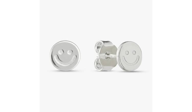 Revere Sterling Silver Smile Face Stud Earrings