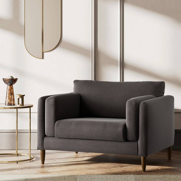 Habitat Newington Velvet Cuddle Chair - Grey - Dark Leg 0