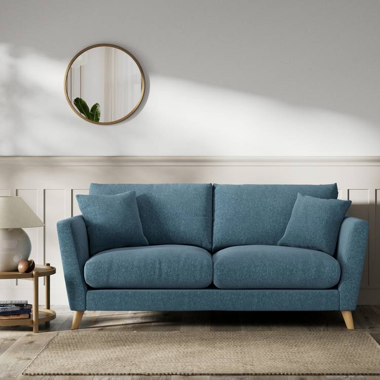 Habitat Lomond Fabric 3 Seater Sofa - Blue - Ash Leg 0