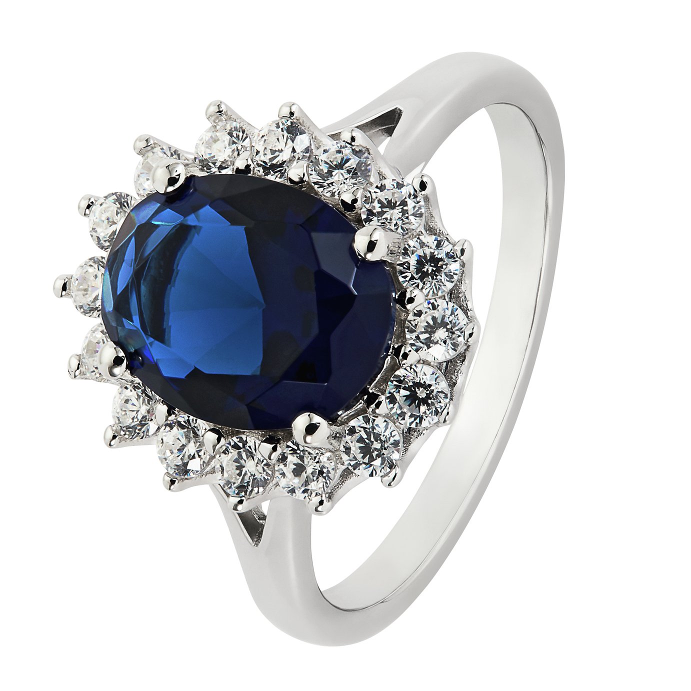 Buy Revere Sterling Silver Sapphire Cubic Zirconia Halo Ring - L 