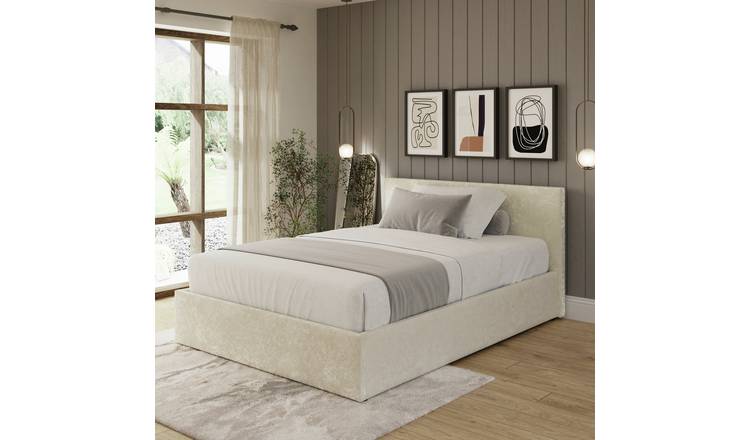 GFW End Lift Small Double Velvet End Lift Ottoman Bed- Cream