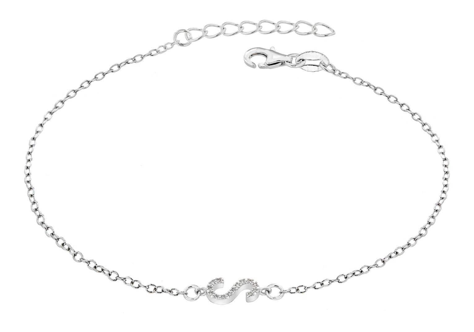 Sterling Silver Cubic Zirconia Initial Bracelet - S