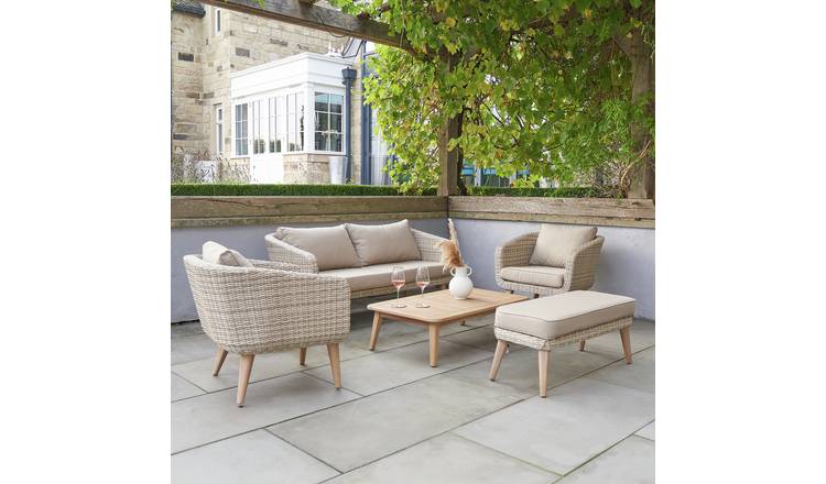 Pacific Cabon 5 Seater Rattan Effect Garden Sofa Set-Natural