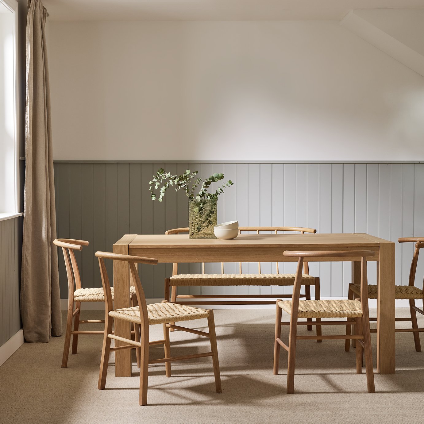 Alston Oak Dining Table 1 Bench & 4 Chairs