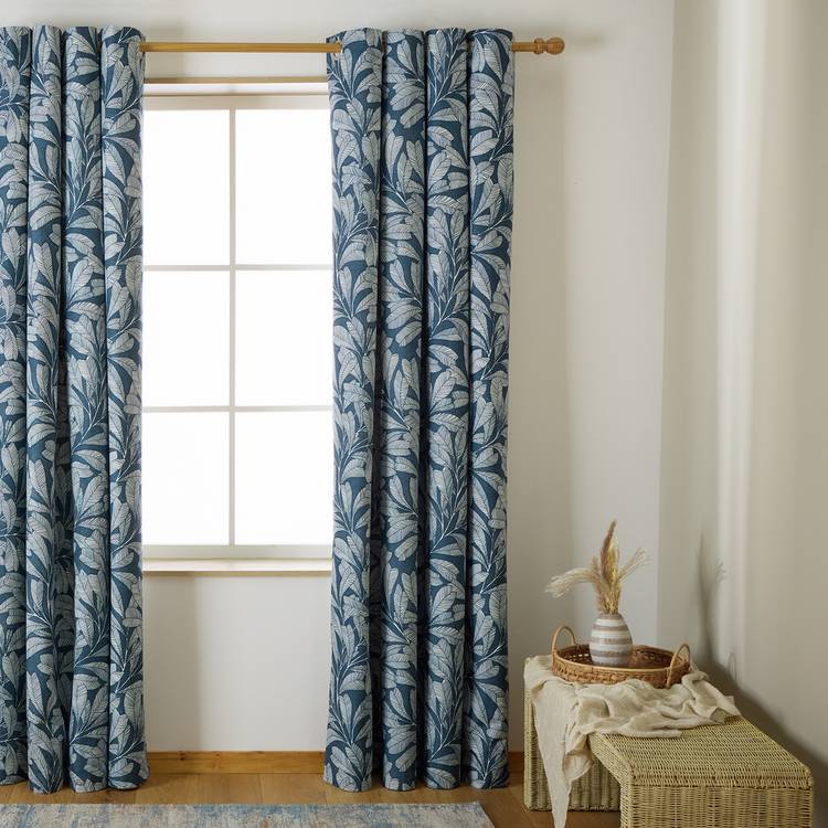 Habitat Leaf Blackout Eyelet Curtain - Blue - 137x117cm 0