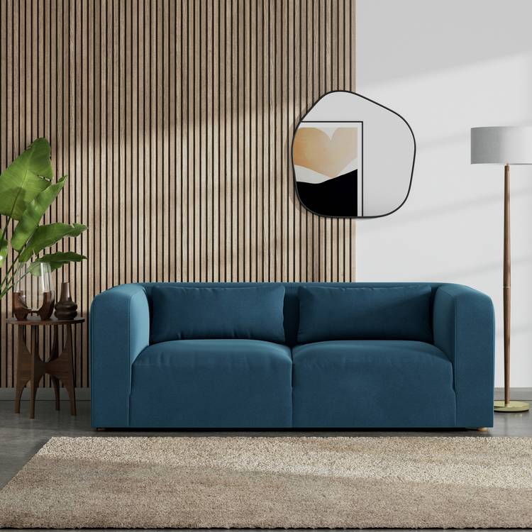 Habitat Lars Velvet 3 Seater Sofa - Ink Blue - Ash Leg 0