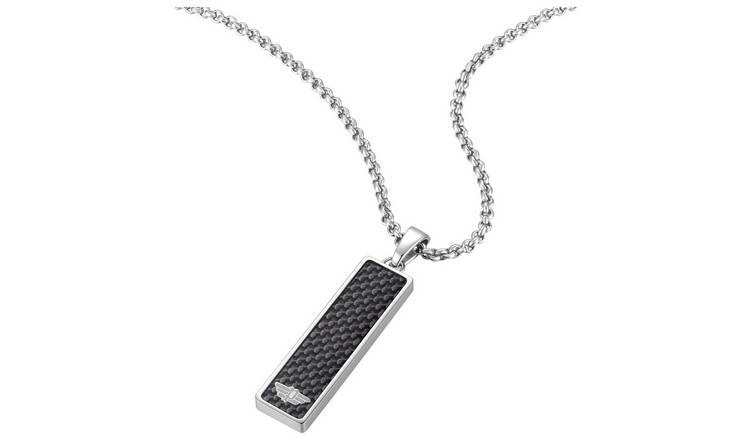 Police Stainless Steel Brushed Carbon Fibre Dog Tag Necklace