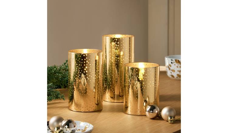 Argos Home Pack of 3 Gold LED Candles Christmas Decoration