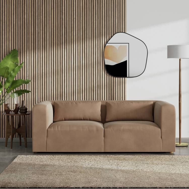 Habitat Lars Velvet 3 Seater Sofa - Latte - Ash Leg 0