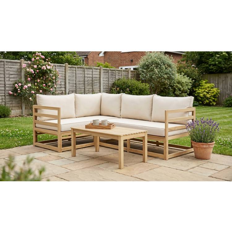 Habitat Evissa 5 Seater Wooden Garden Corner Sofa Set 0