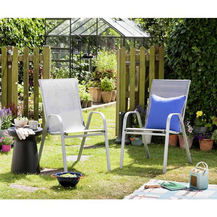 Argos Home Sicily Set of 2 Stacking Garden Chairs - Grey 0
