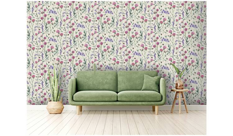 Arthouse Esselle Bumblebee Meadow Wallpaper - Natural