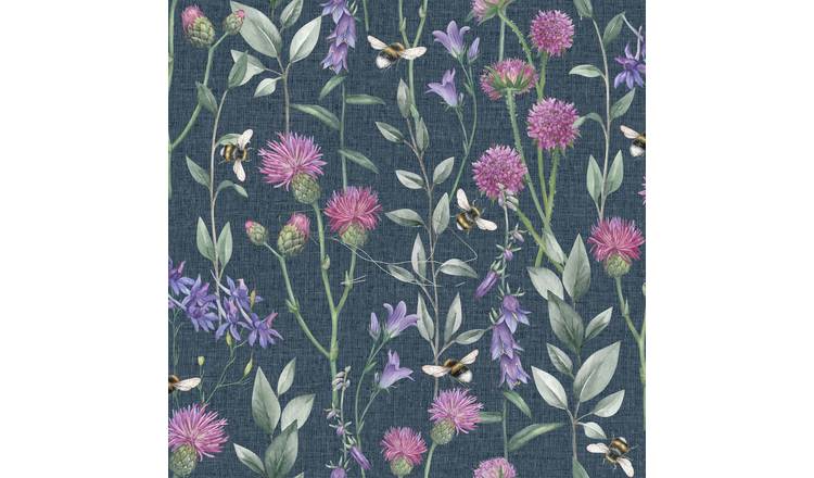 Arthouse Esselle Bumblebee Meadow Wallpaper - Navy Blue