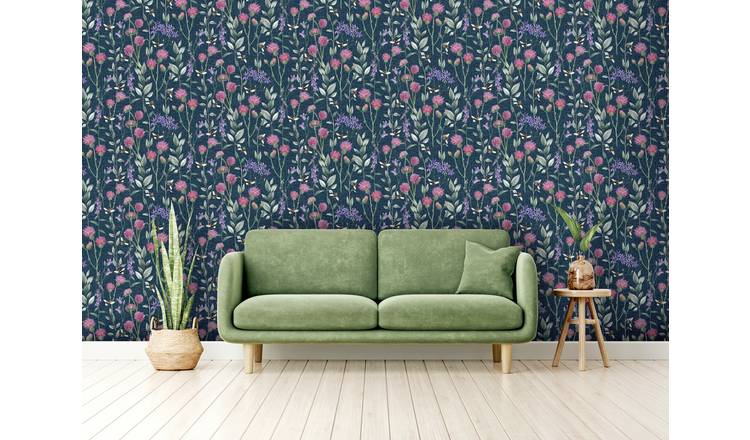 Arthouse Esselle Bumblebee Meadow Wallpaper - Navy Blue