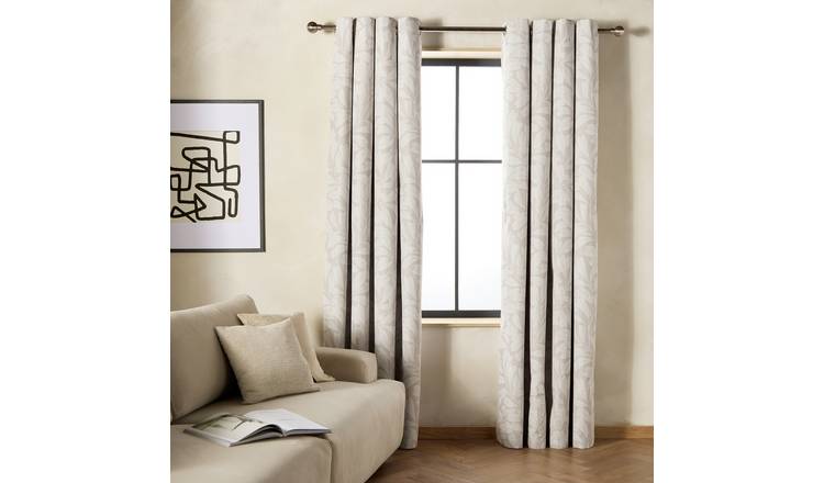 Habitat Leaf Blackout Eyelet Curtain - Grey - 137x117cm