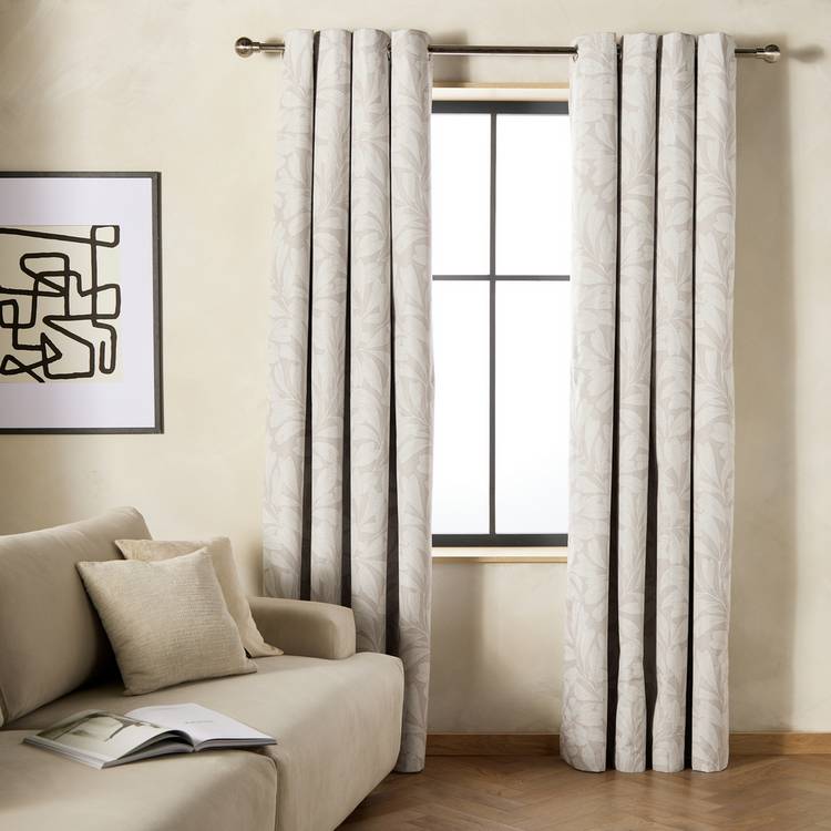 Habitat Leaf Blackout Eyelet Curtain - Grey - 137x117cm 0