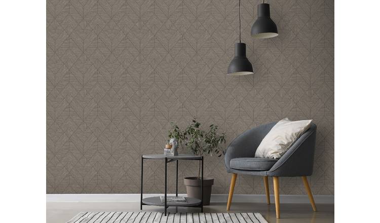 Arthouse Esselle Wood Grain Geo Wallpaper - Charcoal Gold
