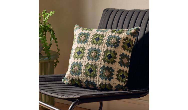 Argos Home Crochet Cushion - Green - 43x43cm