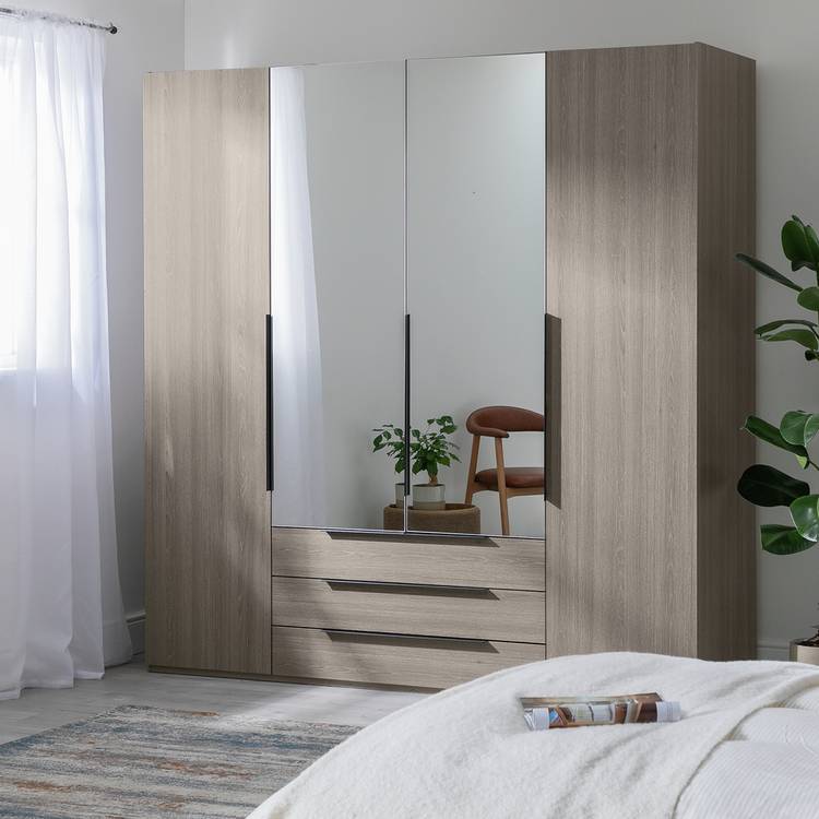 Argos Home Hallingford 4 Door 3 Drawer Wardrobe - Grey & Oak 0