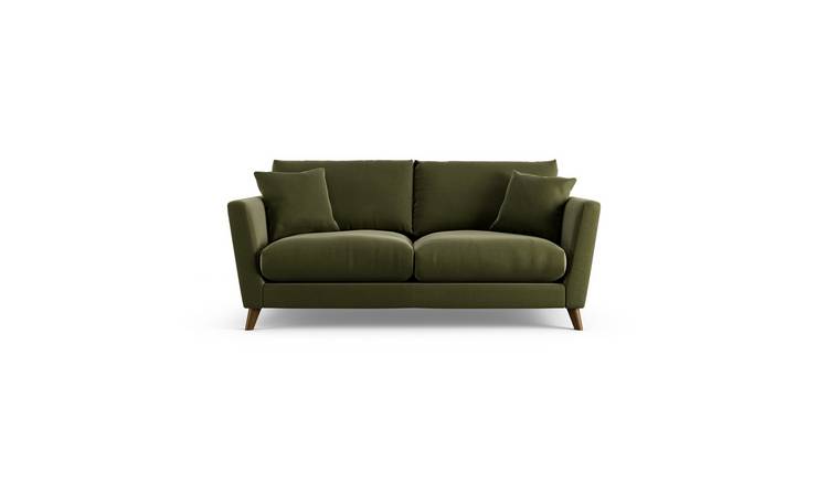 Habitat Lomond Velvet 3 Seater Sofa - Moss Green - Dark Leg