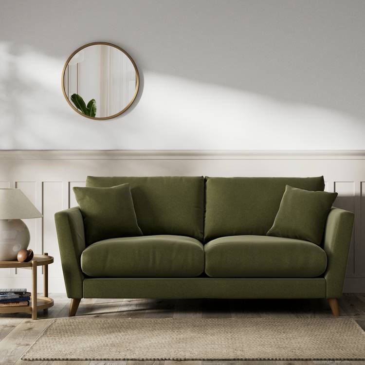 Habitat Lomond Velvet 3 Seater Sofa - Moss Green - Dark Leg 0