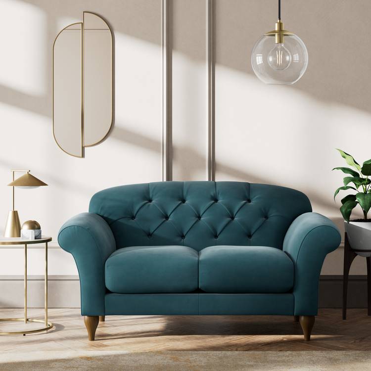 Habitat Brooker Fabric  2 Seater Sofa - Teal - Dark Leg 0