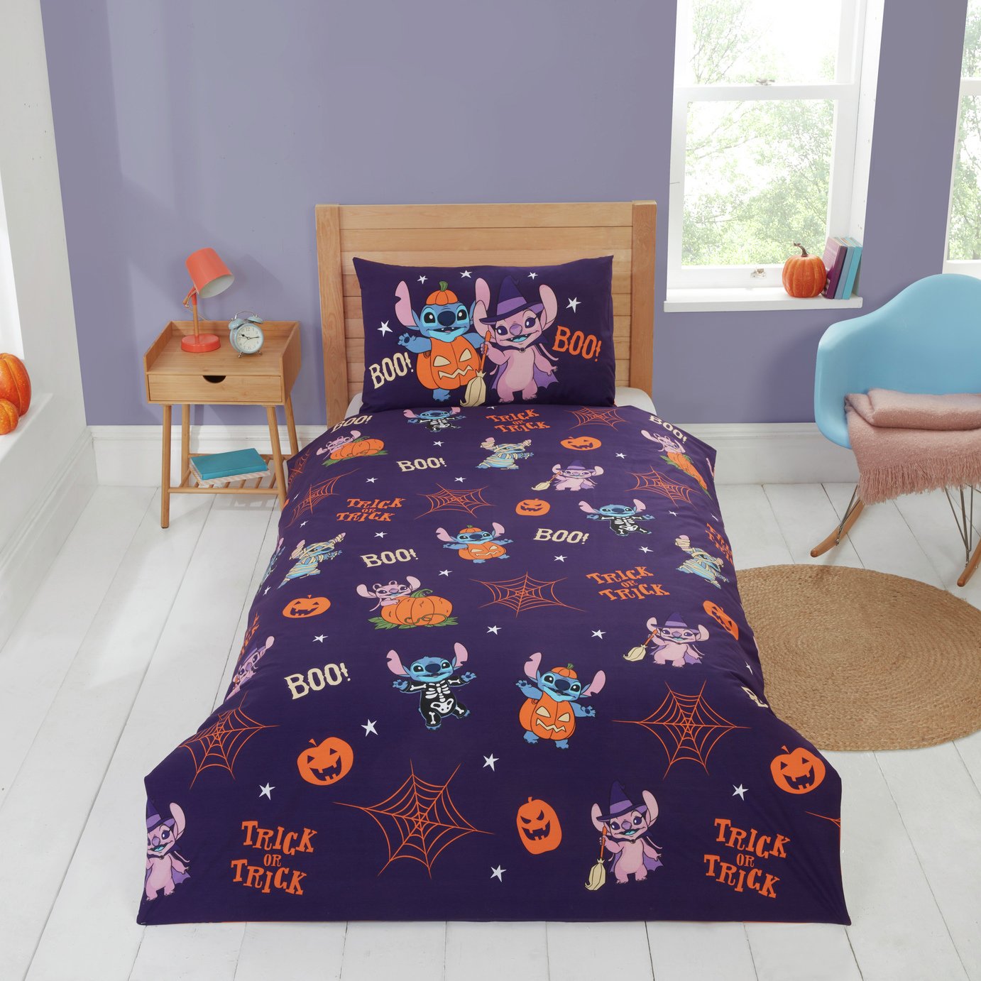 Disney Stitch Halloween Purple Kids Bedding Set - Single