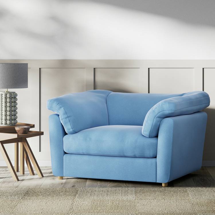 Habitat Wynn Velvet Cuddle Chair - Sky Blue - Ash Leg 0
