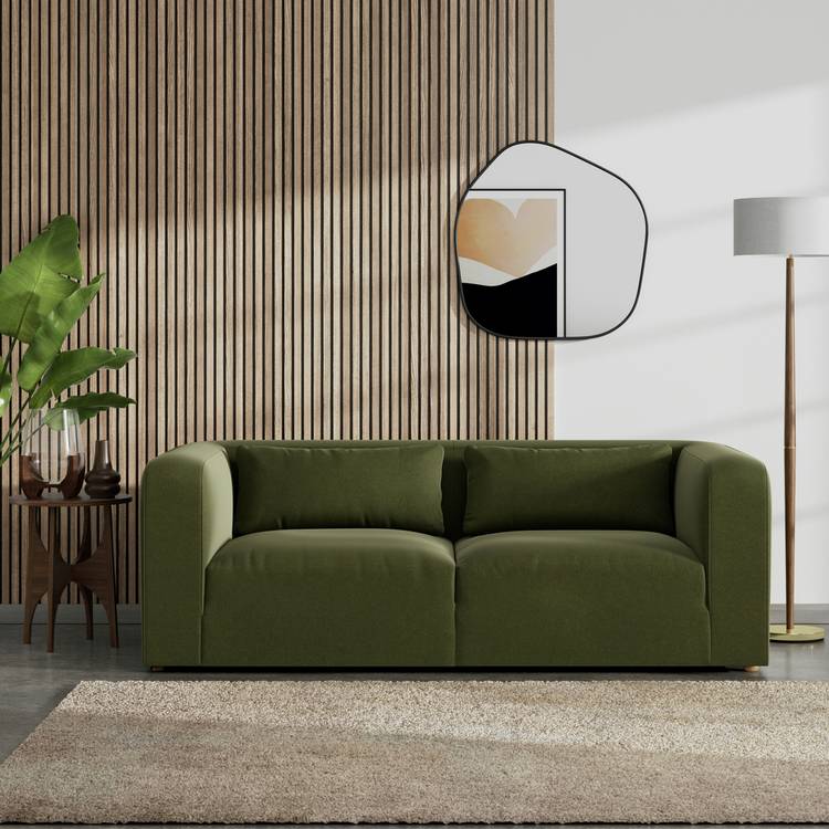 Habitat Lars Velvet 3 Seater Sofa - Moss Green - Ash Leg 0