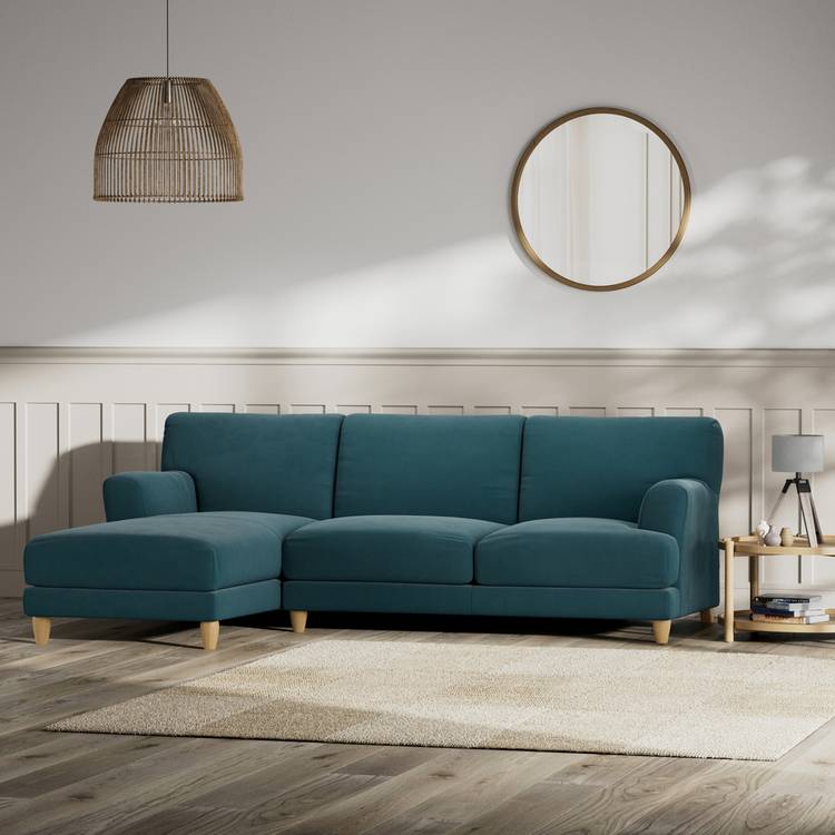 Habitat Askem Fabric Left Hand Corner Sofa- Teal - Ash Leg 0