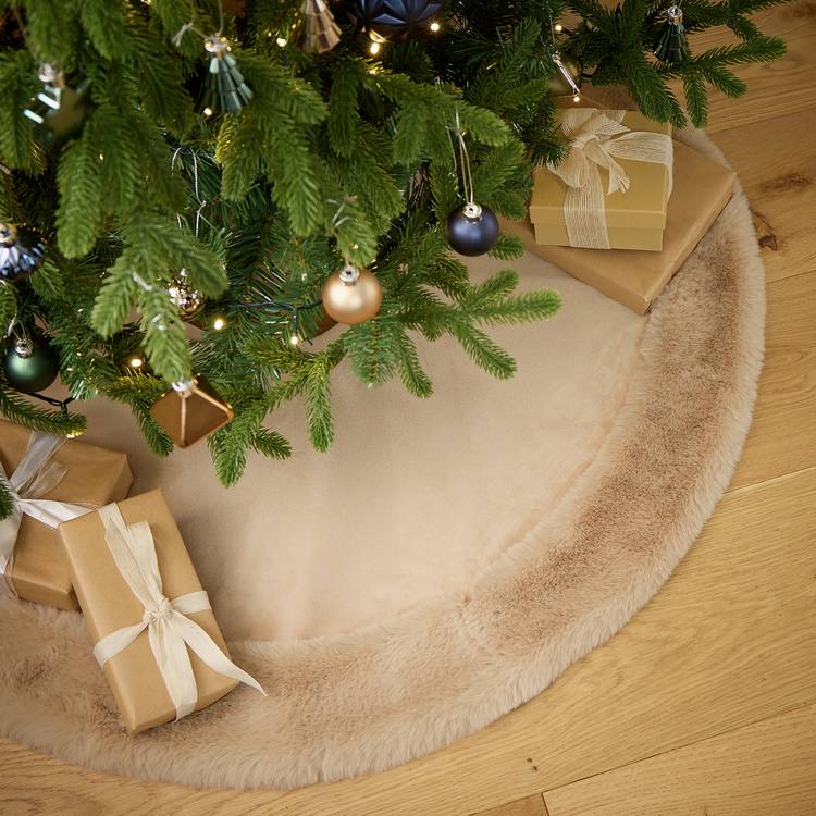 Habitat Taupe Velvet and Faux Fur Christmas Tree Skirt 0