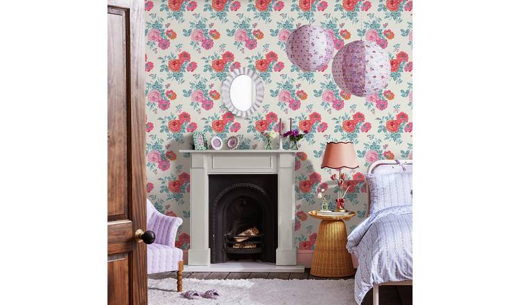 Cath Kidston Archive Rose Wallpaper - Blue & Pink
