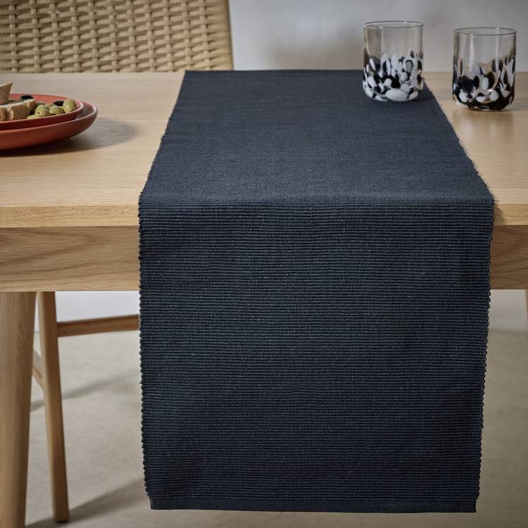 Habitat Ribbed Cotton Table Runner - Black 0