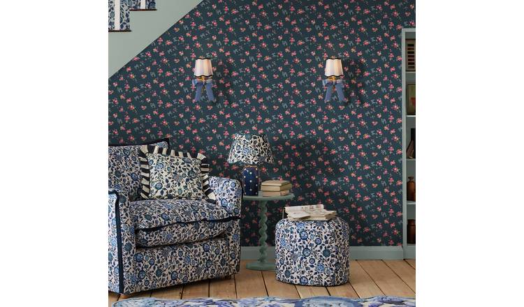 Cath Kidston Rose & Bows Wallpaper - Navy Blue