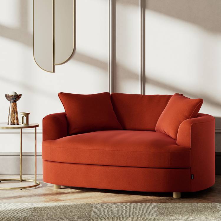 Habitat Sacha Velvet Cuddle Chair - Burnt Orange - Ash Leg 0