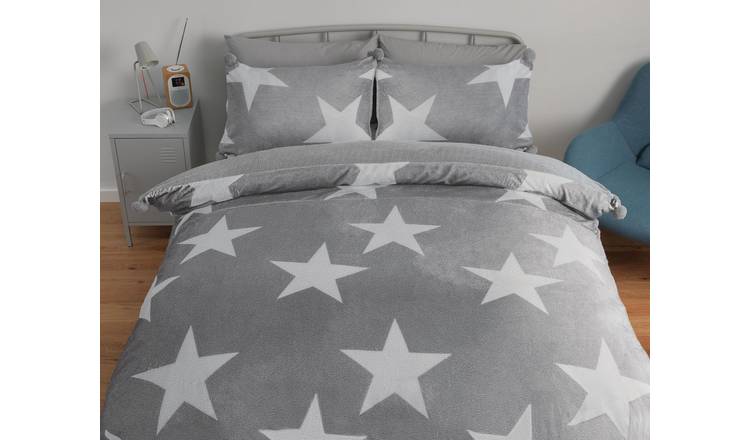 Argos Home Fleece Stars Grey & White Bedding Set - Superking