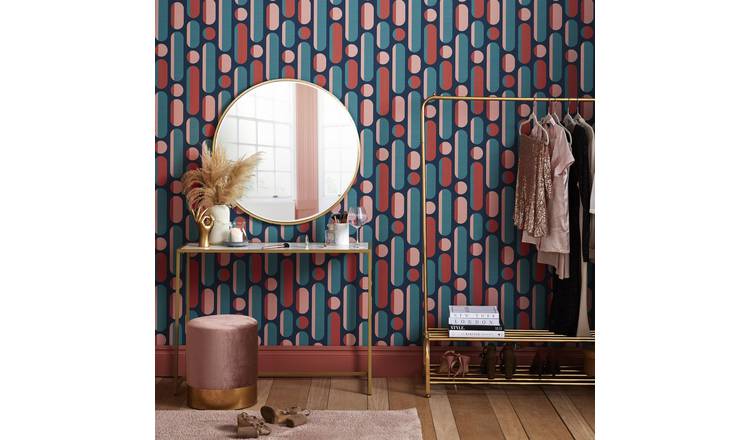 Envy Morse Coral Dot Dash Wallpaper - Navy Blue