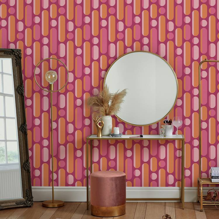 Envy Morse Dot Dash Wallpaper - Pink and Orange 0