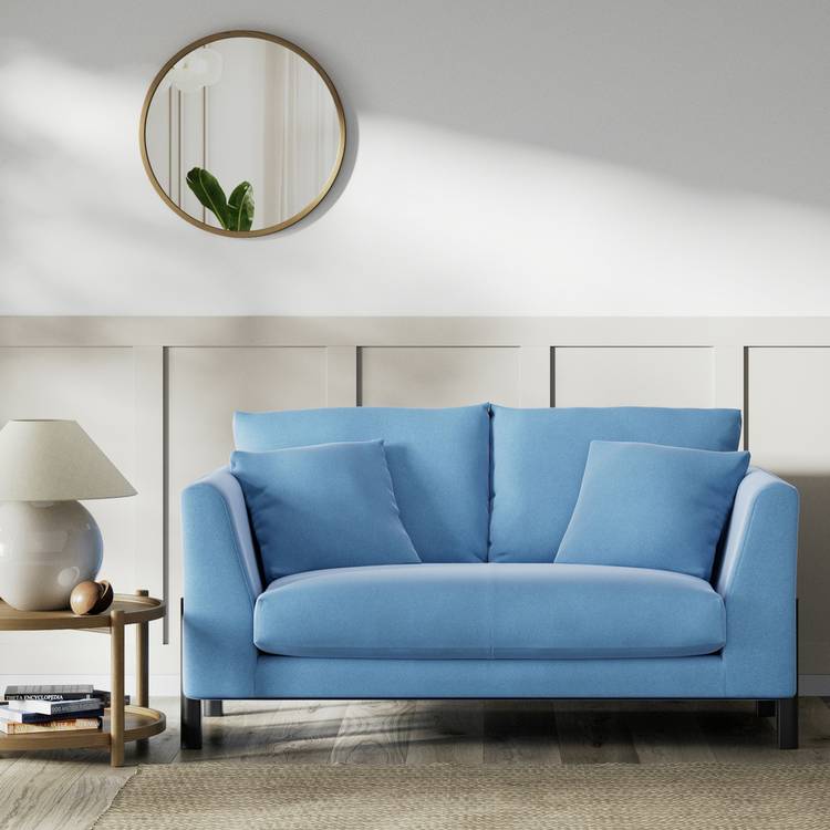Habitat Aston Velvet 2 Seater Sofa - Sky Blue - Black Leg 0