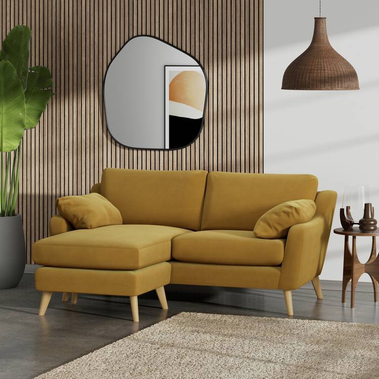 Habitat Ivor Left Hand Corner Sofa - Gold - Ash Leg 0