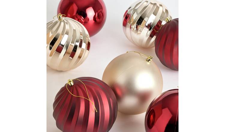 Habitat Pack of 9 Shatterproof Christmas Baubles -Red & Gold
