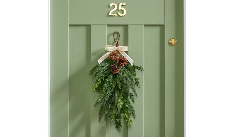 Habitat Pinecone and Cedar with Bow Christmas Swag