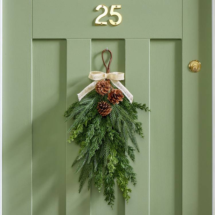 Habitat Pinecone and Cedar with Bow Christmas Swag 0