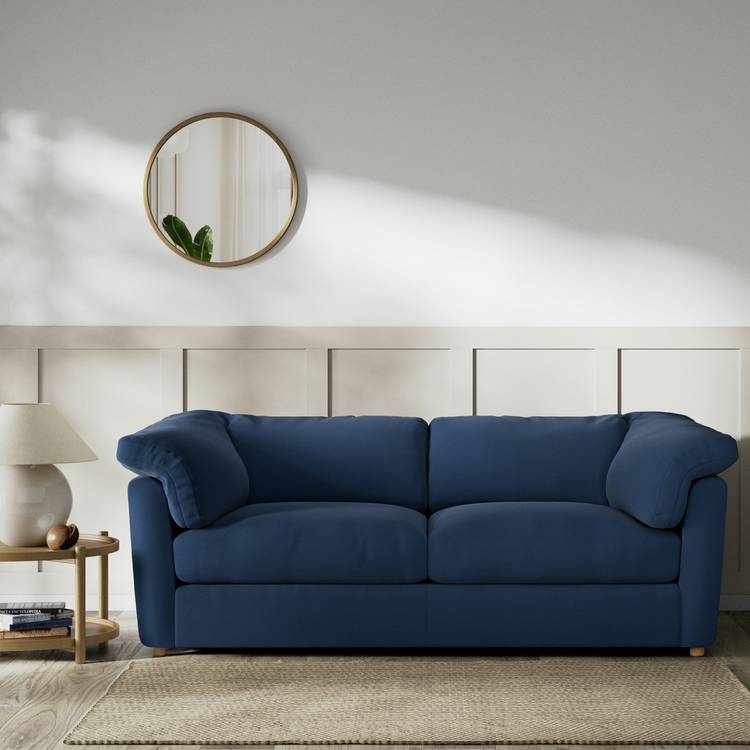 Habitat Wynn Fabric 3 Seater Sofa - Navy Blue - Ash Leg 0
