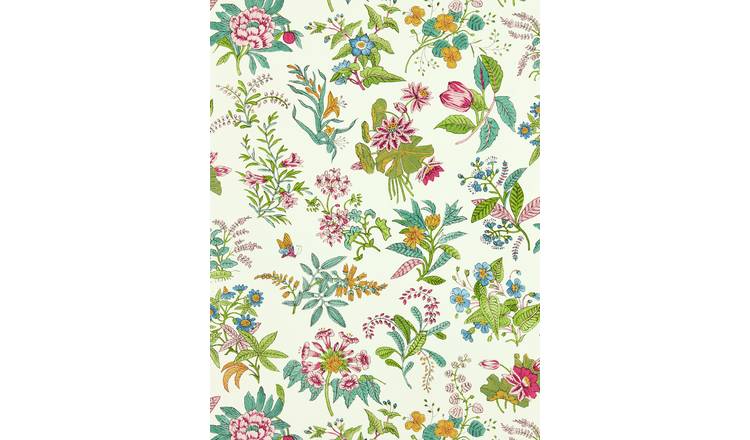 Harlequin Woodland Floral Peridot Ruby White Wallpaper