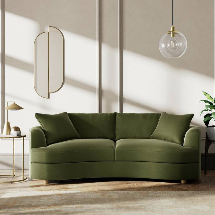 Habitat Sacha Velvet 3 Seater Sofa - Moss Green - Ash Leg 0