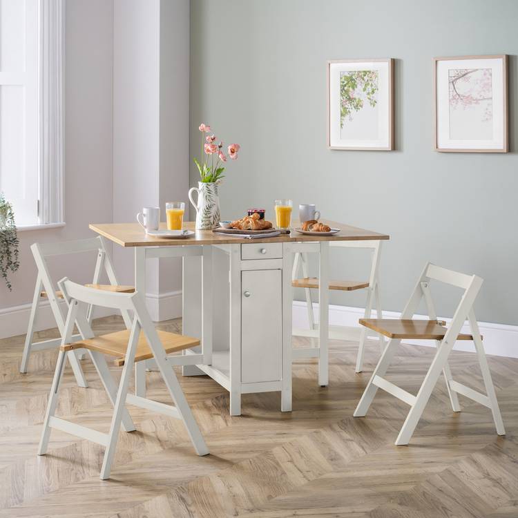 Julian Bowen Savoy Ext Natural Dining Table & 4 White Chairs 0