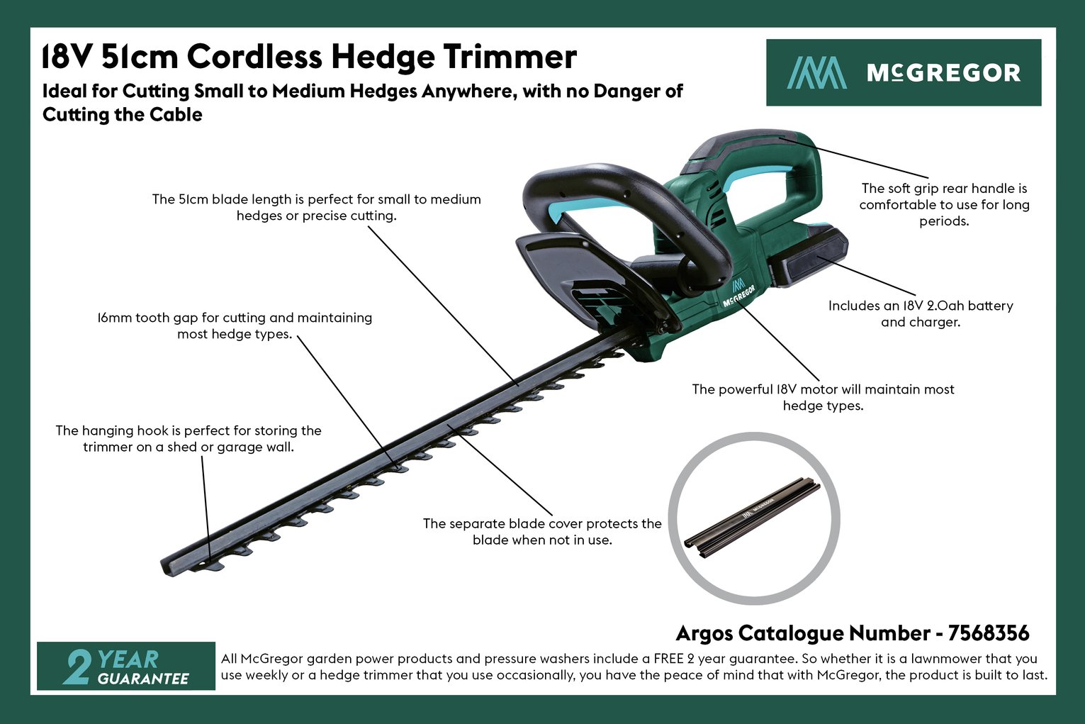 mcgregor 51cm cordless hedge trimmer