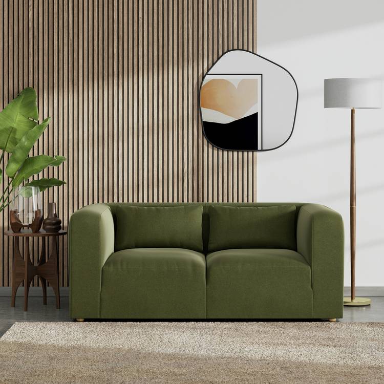 Habitat Lars Velvet 2 Seater Sofa - Moss Green - Ash Leg 0