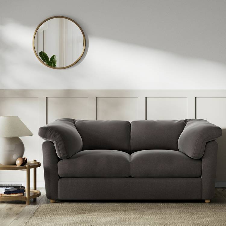 Habitat Wynn Velvet 2 Seater Sofa - Slate Grey - Ash Leg 0